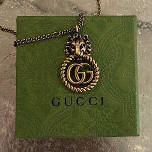 Authentic Gucci Gold Double G Lionhead Necklace, Vintage Gold
